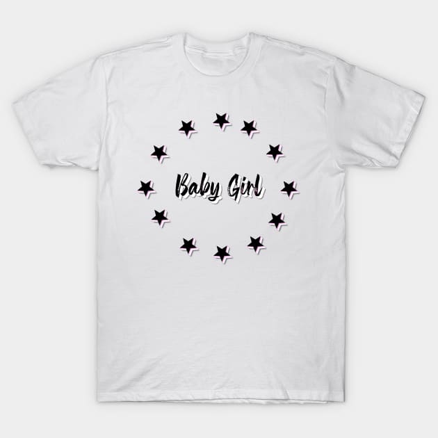 Baby girl sparkle circle with stars - black, rosa, white T-Shirt by emyzingdesignz